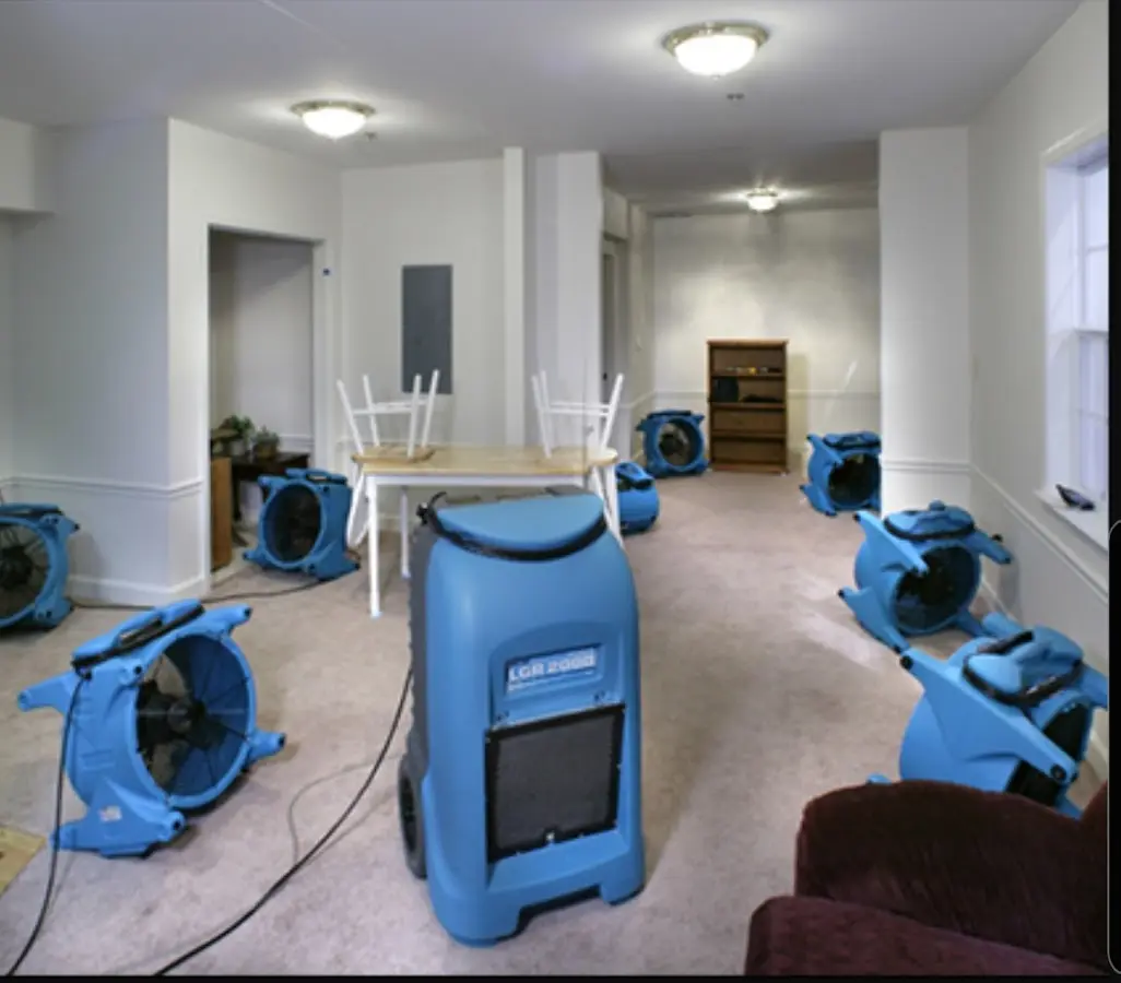 Air movers and dehumidifier setup for Water Damage Restoration in Spring Valley